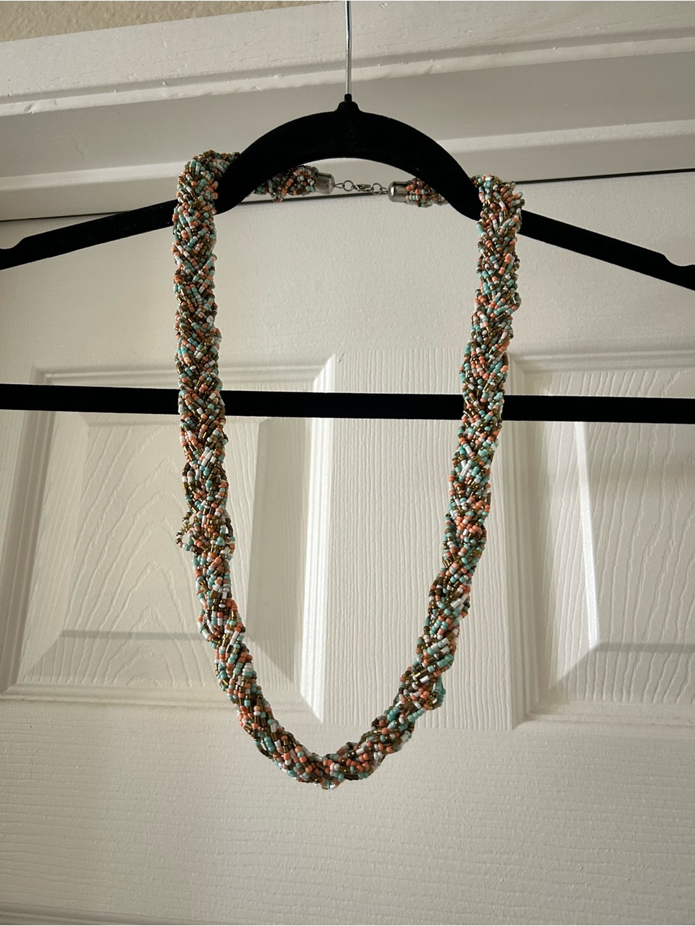 Handwoven Bead Necklace - Turquoise & Coral Colors